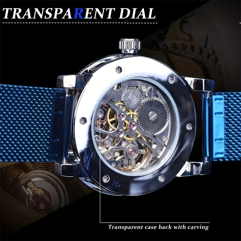 1 Piece of Men's Fashion Manual Mechanical Watch with Diamond Inlay, Hollow Design Mesh Strap Watch, Stylish and Versatile, Handsome Men's Student Wristwatch, High Appearance Value, First Choice for Gift Giving, No Battery Re - troupe de luxe1 Piece of Men's Fashion Manual Mechanical Watch with Diamond Inlay, Hollow Design Mesh Strap Watch, Stylish and Versatile, Handsome Men's Student Wristwatch, High Appearance Value, First Choice for Gift Giving, No Battery Re