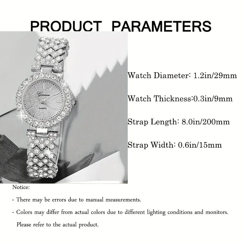 1pc Rhinestone Decor Quartz Watch Elegant Analog Wristwatch & 5pcs Jewelry Set, Festival Gift For Women - troupe de luxe1pc Rhinestone Decor Quartz Watch Elegant Analog Wristwatch & 5pcs Jewelry Set, Festival Gift For Women