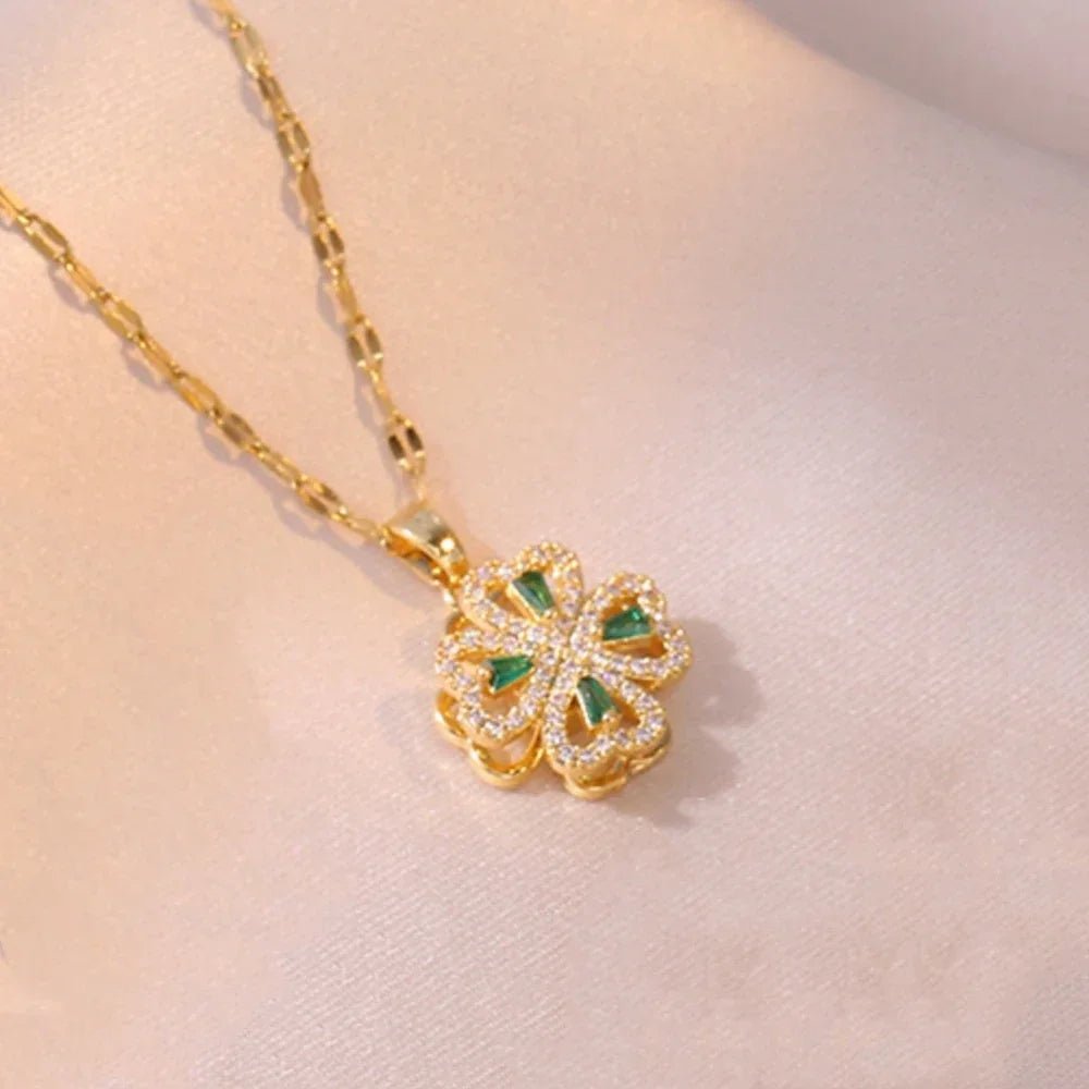 360° Rotating Creative Four - leaf Clover Pendant Necklace for Women Relieves Women’s Stress on Thanksgiving Jewelry Accessories - troupe de luxe360° Rotating Creative Four - leaf Clover Pendant Necklace for Women Relieves Women’s Stress on Thanksgiving Jewelry Accessories