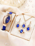 5PCS Set Fashion Women Korean Version Versatile Elliptical Quicksand Digital Women's Quartz Watch Watch Womens Necklace Earrings - troupe de luxe5PCS Set Fashion Women Korean Version Versatile Elliptical Quicksand Digital Women's Quartz Watch Watch Womens Necklace Earrings