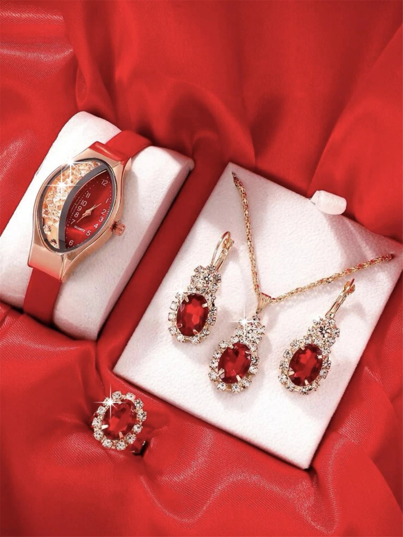 5PCS Set Fashion Women Korean Version Versatile Elliptical Quicksand Digital Women's Quartz Watch Watch Womens Necklace Earrings - troupe de luxe5PCS Set Fashion Women Korean Version Versatile Elliptical Quicksand Digital Women's Quartz Watch Watch Womens Necklace Earrings