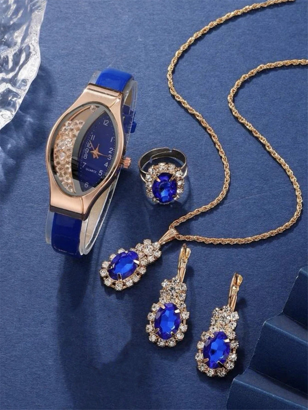 5PCS Set Fashion Women Korean Version Versatile Elliptical Quicksand Digital Women's Quartz Watch Watch Womens Necklace Earrings - troupe de luxe5PCS Set Fashion Women Korean Version Versatile Elliptical Quicksand Digital Women's Quartz Watch Watch Womens Necklace Earrings