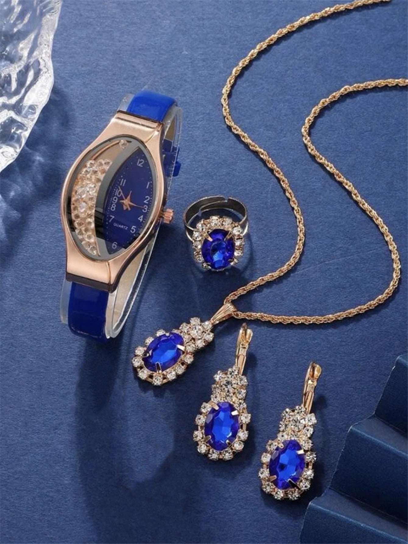 5PCS Set Fashion Women Korean Version Versatile Elliptical Quicksand Digital Women's Quartz Watch Watch Womens Necklace Earrings - troupe de luxe5PCS Set Fashion Women Korean Version Versatile Elliptical Quicksand Digital Women's Quartz Watch Watch Womens Necklace Earrings