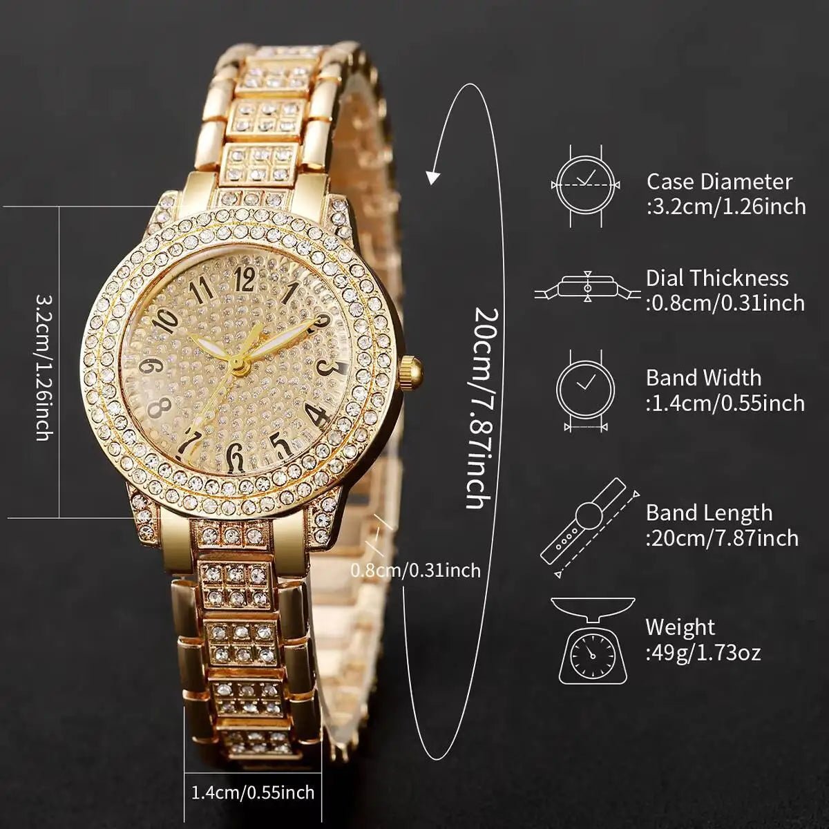 6PCS/Set Luxury Full Diamond Women Watches Fashion Ladies Quartz Wristwatch Jewelry Set Reloj Mujer（Without Box） - troupe de luxe6PCS/Set Luxury Full Diamond Women Watches Fashion Ladies Quartz Wristwatch Jewelry Set Reloj Mujer（Without Box）