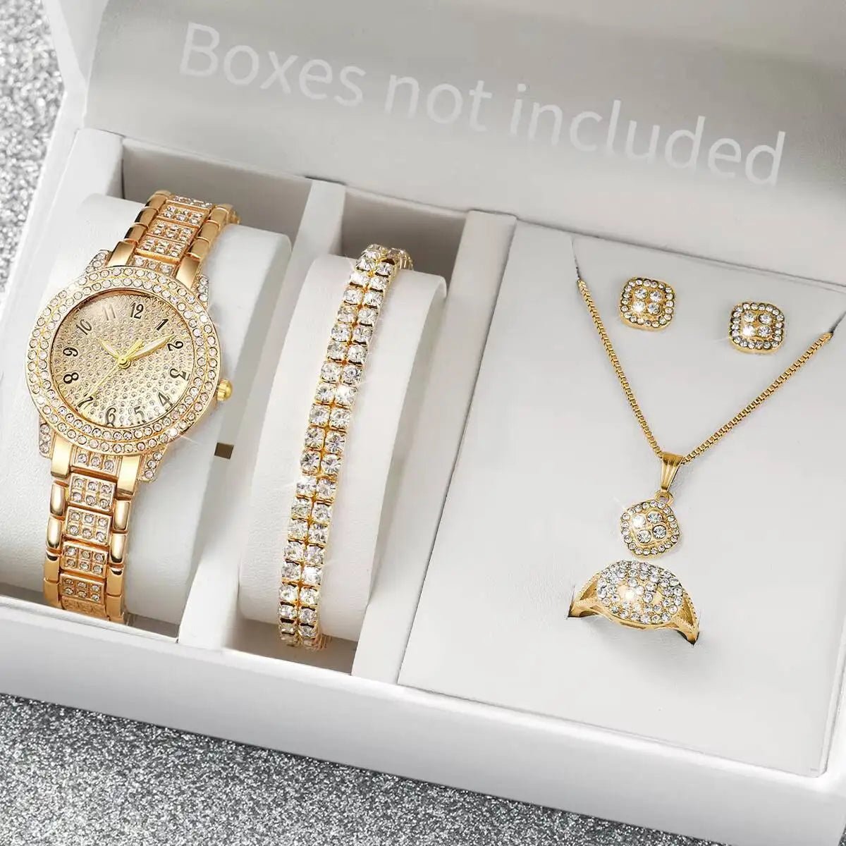 6PCS/Set Luxury Full Diamond Women Watches Fashion Ladies Quartz Wristwatch Jewelry Set Reloj Mujer（Without Box） - troupe de luxe6PCS/Set Luxury Full Diamond Women Watches Fashion Ladies Quartz Wristwatch Jewelry Set Reloj Mujer（Without Box）