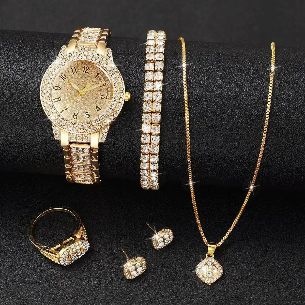 6PCS/Set Luxury Full Diamond Women Watches Fashion Ladies Quartz Wristwatch Jewelry Set Reloj Mujer（Without Box） - troupe de luxe6PCS/Set Luxury Full Diamond Women Watches Fashion Ladies Quartz Wristwatch Jewelry Set Reloj Mujer（Without Box）