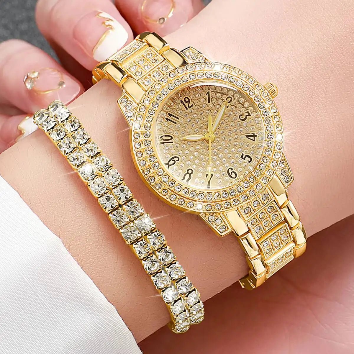 6PCS/Set Luxury Full Diamond Women Watches Fashion Ladies Quartz Wristwatch Jewelry Set Reloj Mujer（Without Box） - troupe de luxe6PCS/Set Luxury Full Diamond Women Watches Fashion Ladies Quartz Wristwatch Jewelry Set Reloj Mujer（Without Box）