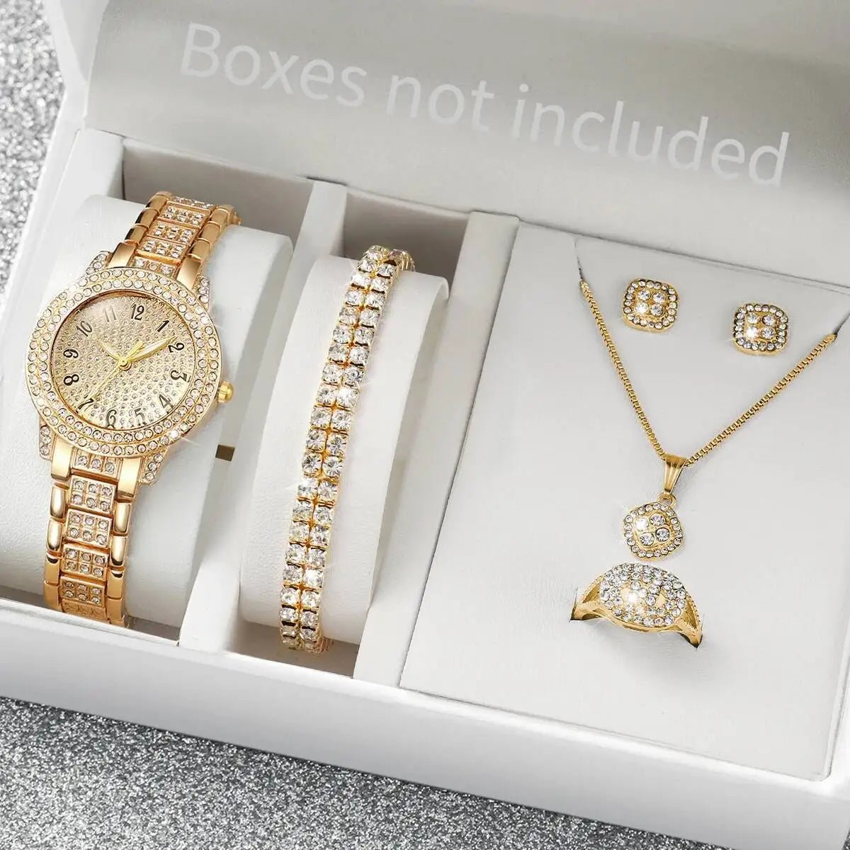 6PCS/Set Luxury Full Diamond Women Watches Fashion Ladies Quartz Wristwatch Jewelry Set Reloj Mujer（Without Box） - troupe de luxe6PCS/Set Luxury Full Diamond Women Watches Fashion Ladies Quartz Wristwatch Jewelry Set Reloj Mujer（Without Box）