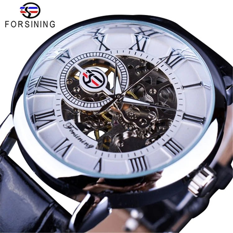 Forsining 053 3d Logo Design Hollow Engraving Black Gold Case Leather Skeleton Mechanical Watches Men Fashion Brand - troupe de luxeForsining 053 3d Logo Design Hollow Engraving Black Gold Case Leather Skeleton Mechanical Watches Men Fashion Brand