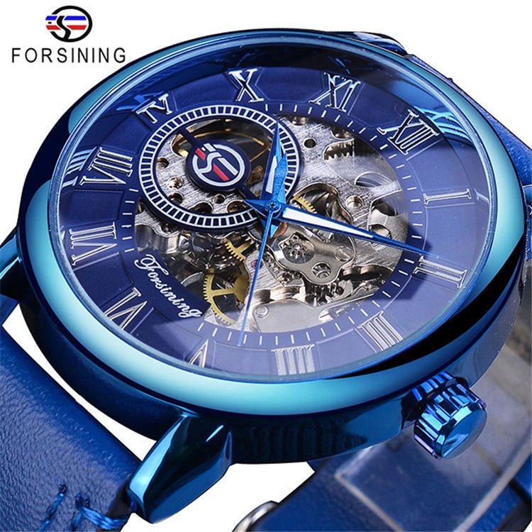 Forsining 053 3d Logo Design Hollow Engraving Black Gold Case Leather Skeleton Mechanical Watches Men Fashion Brand - troupe de luxeForsining 053 3d Logo Design Hollow Engraving Black Gold Case Leather Skeleton Mechanical Watches Men Fashion Brand