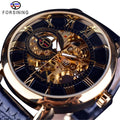 Forsining 053 3d Logo Design Hollow Engraving Black Gold Case Leather Skeleton Mechanical Watches Men Fashion Brand - troupe de luxeForsining 053 3d Logo Design Hollow Engraving Black Gold Case Leather Skeleton Mechanical Watches Men Fashion Brand