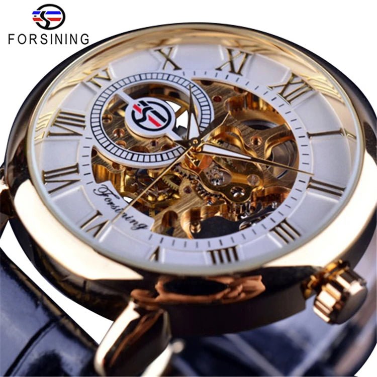 Forsining 053 3d Logo Design Hollow Engraving Black Gold Case Leather Skeleton Mechanical Watches Men Fashion Brand - troupe de luxeForsining 053 3d Logo Design Hollow Engraving Black Gold Case Leather Skeleton Mechanical Watches Men Fashion Brand