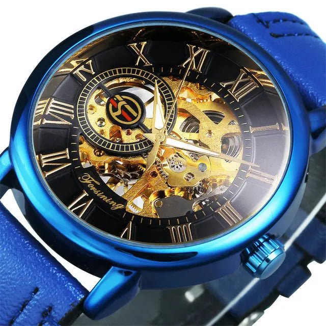 Forsining 2022 3d Logo Design Hollow Engraving Black Gold Case Leather Skeleton Mechanical Watches Men Brand Heren - troupe de luxeForsining 2022 3d Logo Design Hollow Engraving Black Gold Case Leather Skeleton Mechanical Watches Men Brand Heren