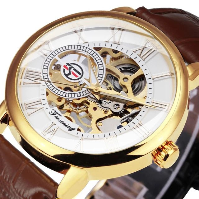 Forsining 2022 3d Logo Design Hollow Engraving Black Gold Case Leather Skeleton Mechanical Watches Men Brand Heren - troupe de luxeForsining 2022 3d Logo Design Hollow Engraving Black Gold Case Leather Skeleton Mechanical Watches Men Brand Heren