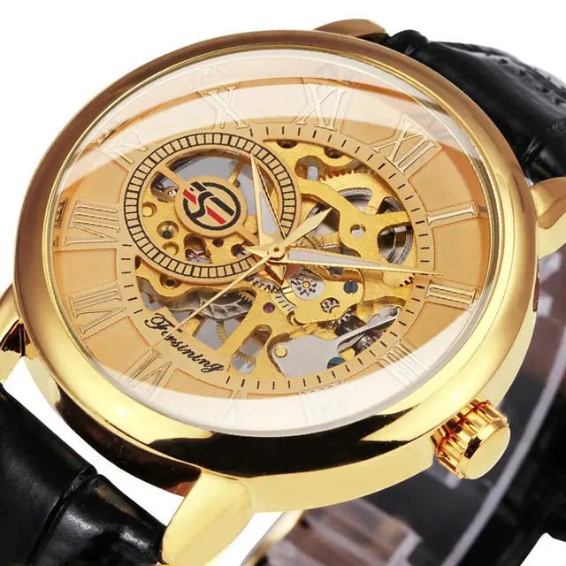 Forsining 2022 3d Logo Design Hollow Engraving Black Gold Case Leather Skeleton Mechanical Watches Men Brand Heren - troupe de luxeForsining 2022 3d Logo Design Hollow Engraving Black Gold Case Leather Skeleton Mechanical Watches Men Brand Heren