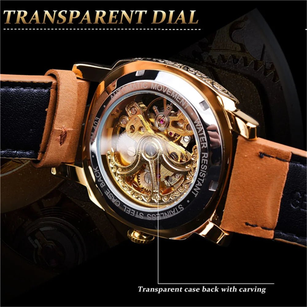 Forsining 403A Watch For Men Skeleton Automatic Mechanical Wrist Watches Brand Luxury 2023 Silver Gold Leather Relogio masculino - troupe de luxeForsining 403A Watch For Men Skeleton Automatic Mechanical Wrist Watches Brand Luxury 2023 Silver Gold Leather Relogio masculino