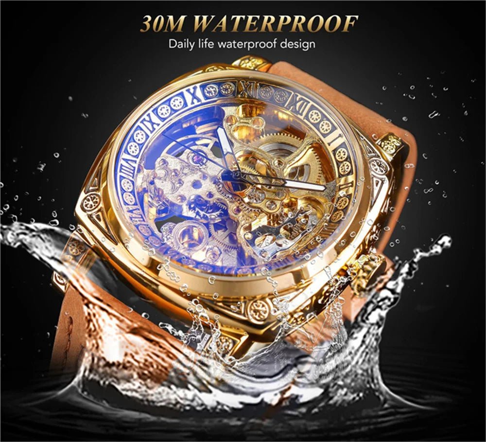 Forsining 403A Watch For Men Skeleton Automatic Mechanical Wrist Watches Brand Luxury 2023 Silver Gold Leather Relogio masculino - troupe de luxeForsining 403A Watch For Men Skeleton Automatic Mechanical Wrist Watches Brand Luxury 2023 Silver Gold Leather Relogio masculino