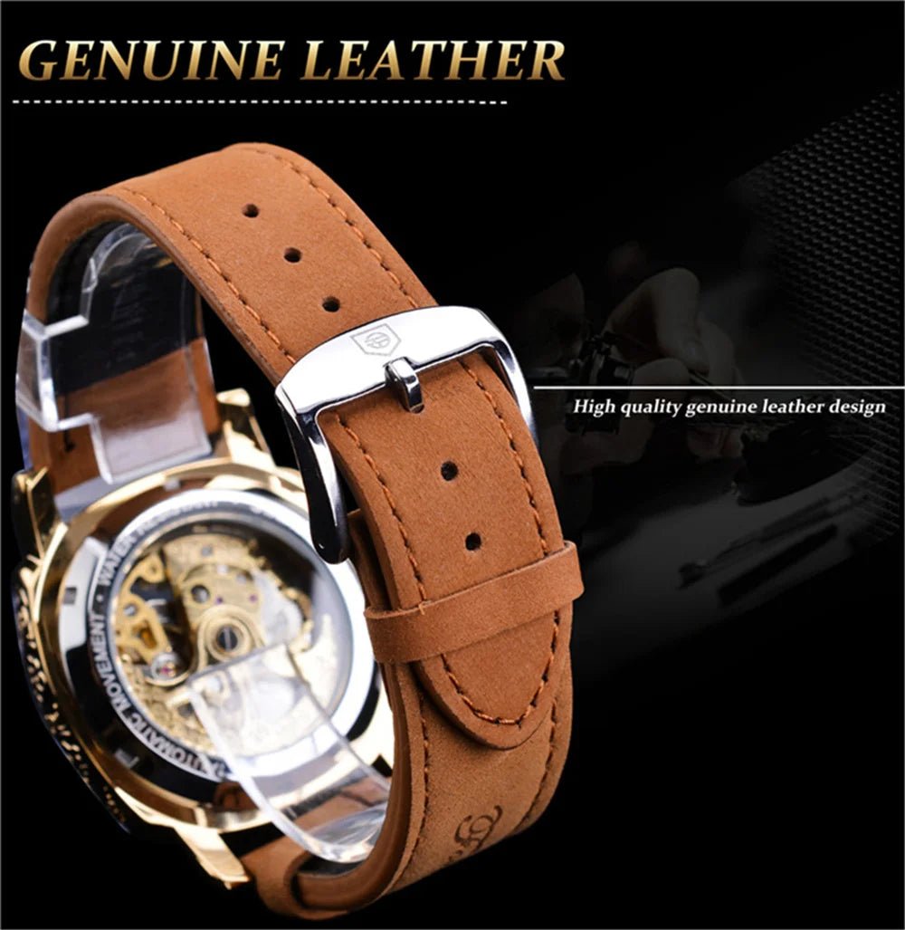 Forsining 403A Watch For Men Skeleton Automatic Mechanical Wrist Watches Brand Luxury 2023 Silver Gold Leather Relogio masculino - troupe de luxeForsining 403A Watch For Men Skeleton Automatic Mechanical Wrist Watches Brand Luxury 2023 Silver Gold Leather Relogio masculino