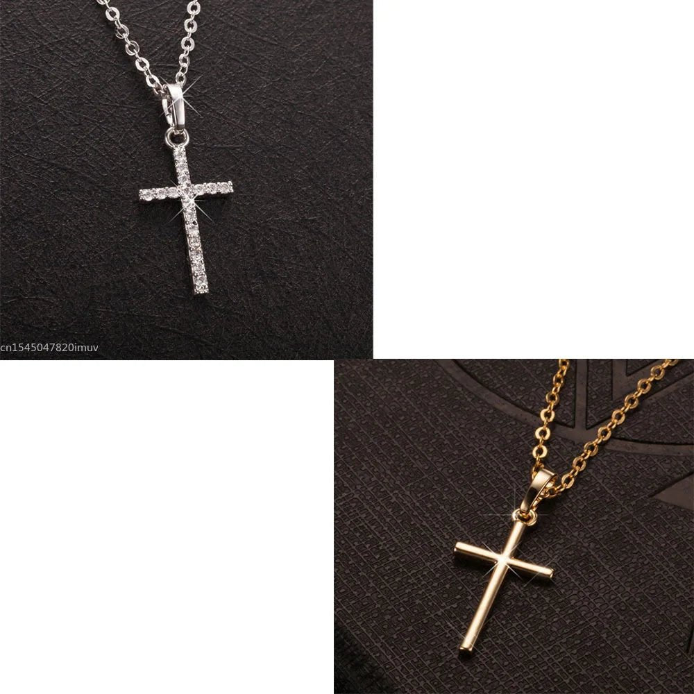 Luxury Zircon Cross Pendants Necklace Fashion Light Golden Silver Color for Men Women Jewelry Chain Accessory - troupe de luxeLuxury Zircon Cross Pendants Necklace Fashion Light Golden Silver Color for Men Women Jewelry Chain Accessory