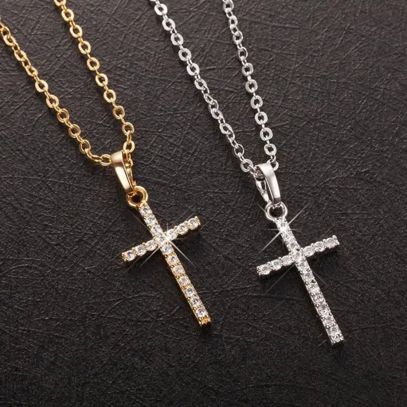 Luxury Zircon Cross Pendants Necklace Fashion Light Golden Silver Color for Men Women Jewelry Chain Accessory - troupe de luxeLuxury Zircon Cross Pendants Necklace Fashion Light Golden Silver Color for Men Women Jewelry Chain Accessory