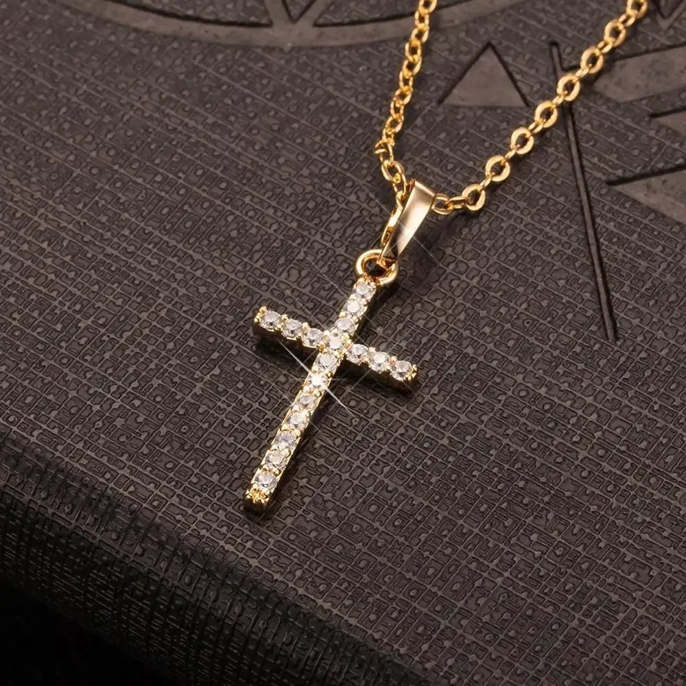 Luxury Zircon Cross Pendants Necklace Fashion Light Golden Silver Color for Men Women Jewelry Chain Accessory - troupe de luxeLuxury Zircon Cross Pendants Necklace Fashion Light Golden Silver Color for Men Women Jewelry Chain Accessory