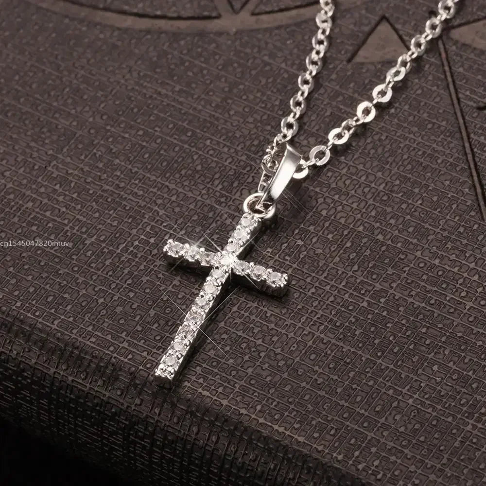 Luxury Zircon Cross Pendants Necklace Fashion Light Golden Silver Color for Men Women Jewelry Chain Accessory - troupe de luxeLuxury Zircon Cross Pendants Necklace Fashion Light Golden Silver Color for Men Women Jewelry Chain Accessory
